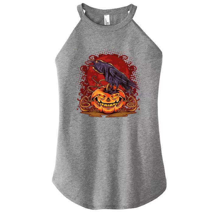 Spooky Halloween Raven Crow Jacklantern Pumpkin Women’s Perfect Tri Rocker Tank