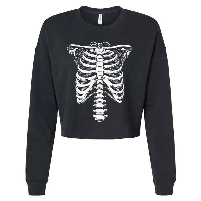 Skeleton Heart Rib Cage XRay Funny Halloween Cropped Pullover Crew