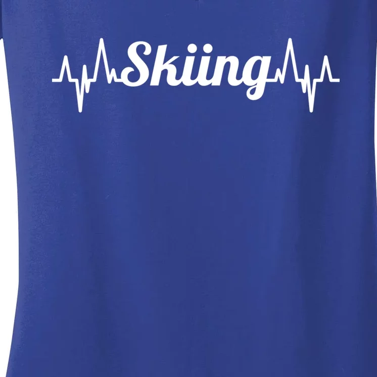 Skiing Heartbeat Skiing Teacher Winter Sports Gift Women's V-Neck T-Shirt