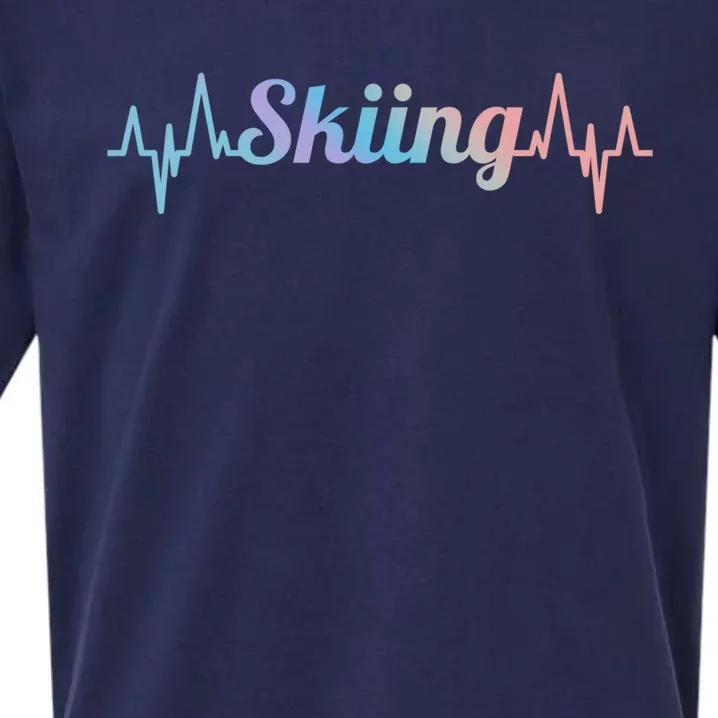 Skiing Heartbeat Skiing Teacher Winter Sports Funny Gift Sueded Cloud Jersey T-Shirt