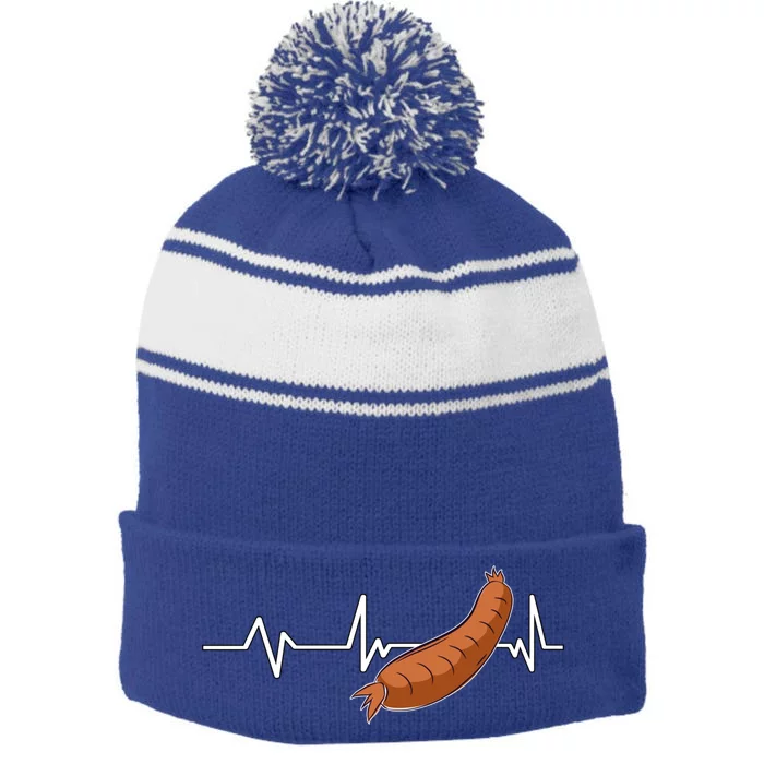 Sausage Heartbeat Sausage Gift Sausage Gift Stripe Pom Pom Beanie