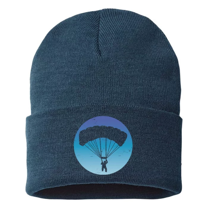 Skydiving Hobby Silhouette Sustainable Knit Beanie