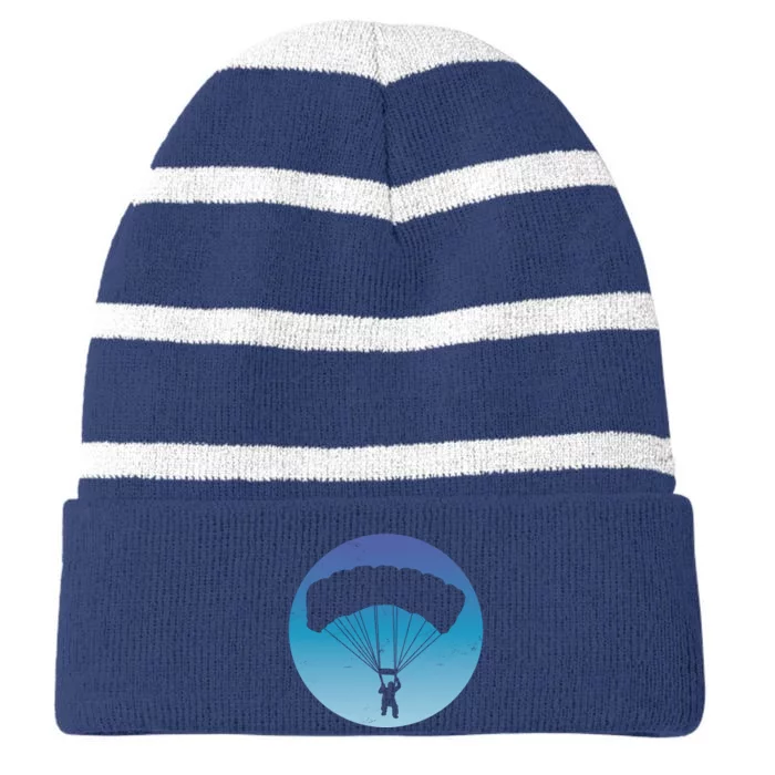 Skydiving Hobby Silhouette Striped Beanie with Solid Band