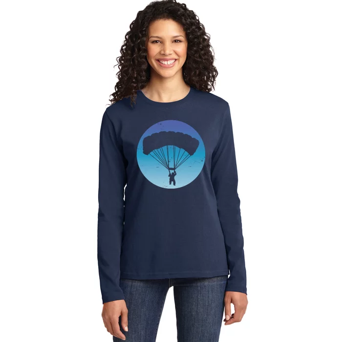 Skydiving Hobby Silhouette Ladies Long Sleeve Shirt