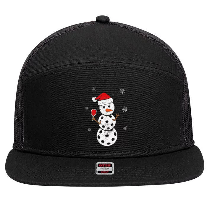 Santa Hat Snowman Gifts For Xmas Funny Pickleball Christmas 7 Panel Mesh Trucker Snapback Hat