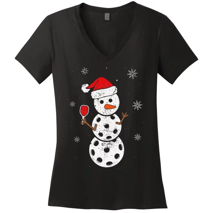 Santa Hat Snowman Gifts For Xmas Funny Pickleball Christmas Women's V-Neck T-Shirt