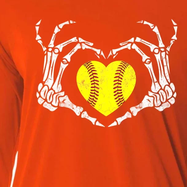 Softball Heart Skeleton Hand Halloween Costume Great Gift Cooling Performance Long Sleeve Crew