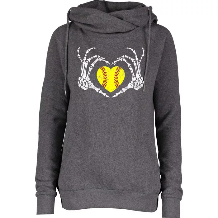 Softball Heart Skeleton Hand Halloween Costume Great Gift Womens Funnel Neck Pullover Hood