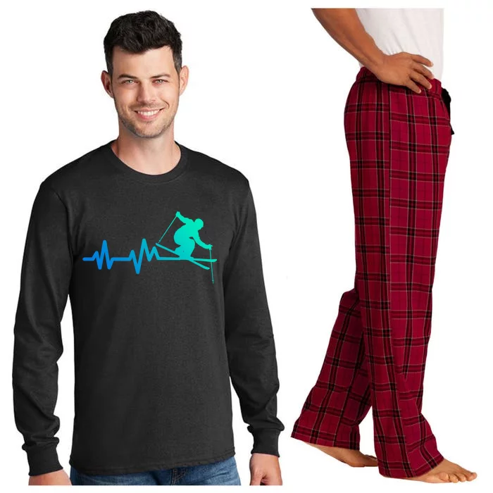 Ski Heartbeat Skiing Winter Skiing Resort Love Skiing Meaningful Gift Long Sleeve Pajama Set