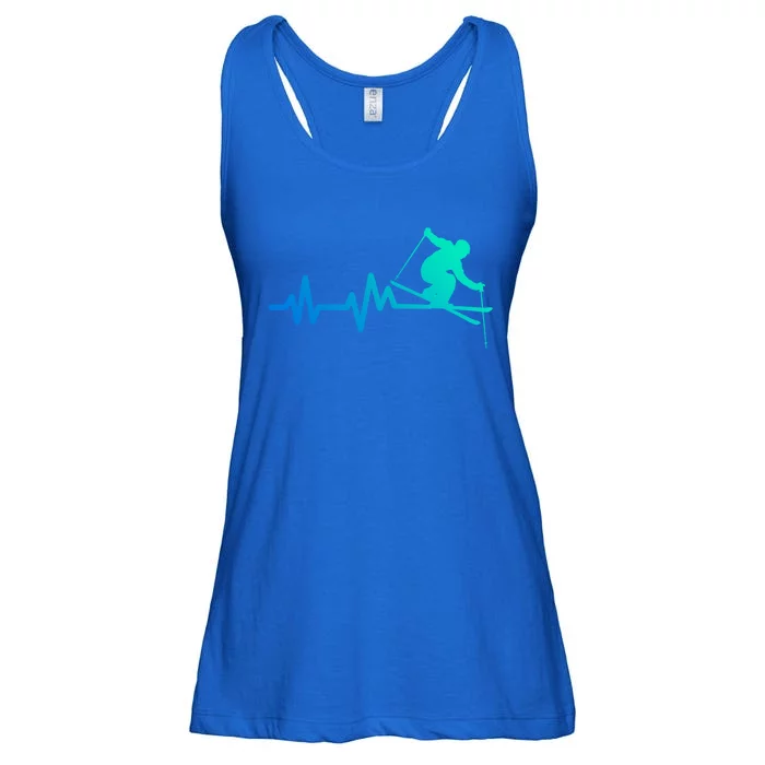 Ski Heartbeat Skiing Winter Skiing Resort Love Skiing Meaningful Gift Ladies Essential Flowy Tank