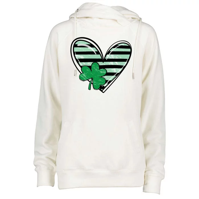 Shamrock Heart St Patrick Day Cute Womens Funnel Neck Pullover Hood