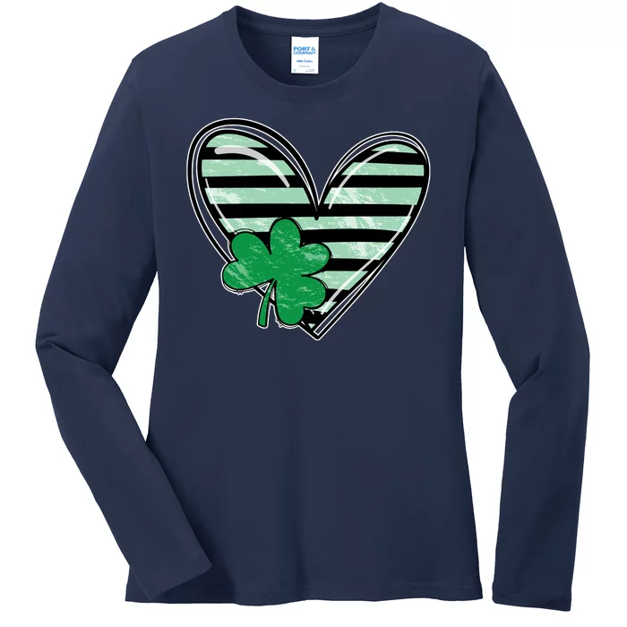 Shamrock Heart St Patrick Day Cute Ladies Long Sleeve Shirt