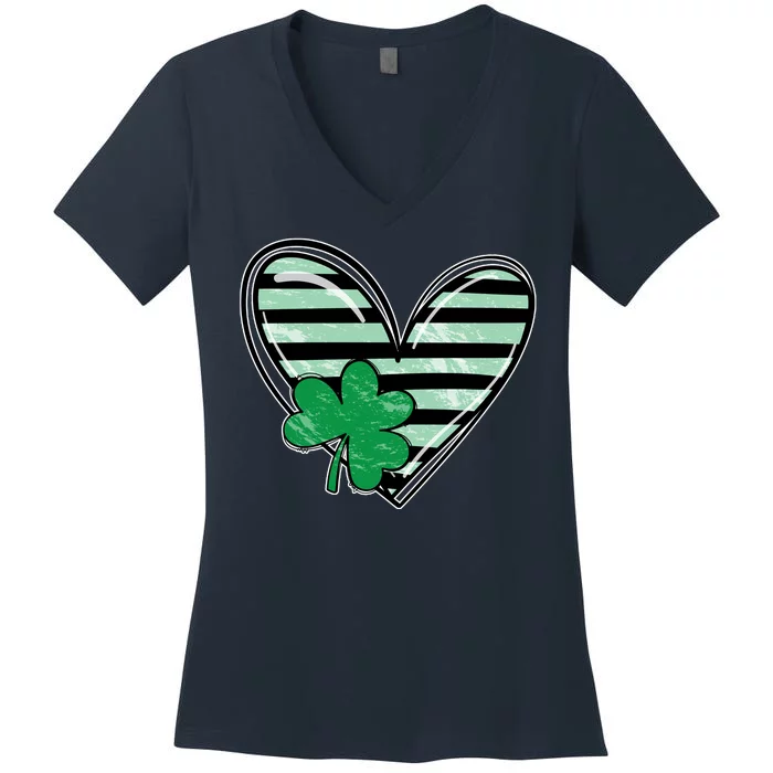 Shamrock Heart St Patrick Day Cute Women's V-Neck T-Shirt