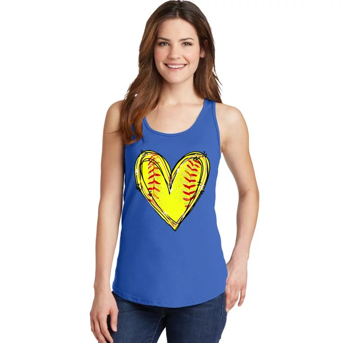 Softball Heart Softball Game Day Softball Mom Lovers Gift Ladies Essential Tank