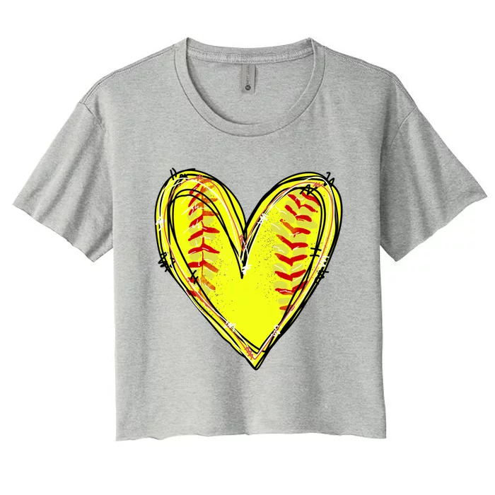 Softball Heart Softball Game Day Softball Mom Lovers Gift Women's Crop Top Tee