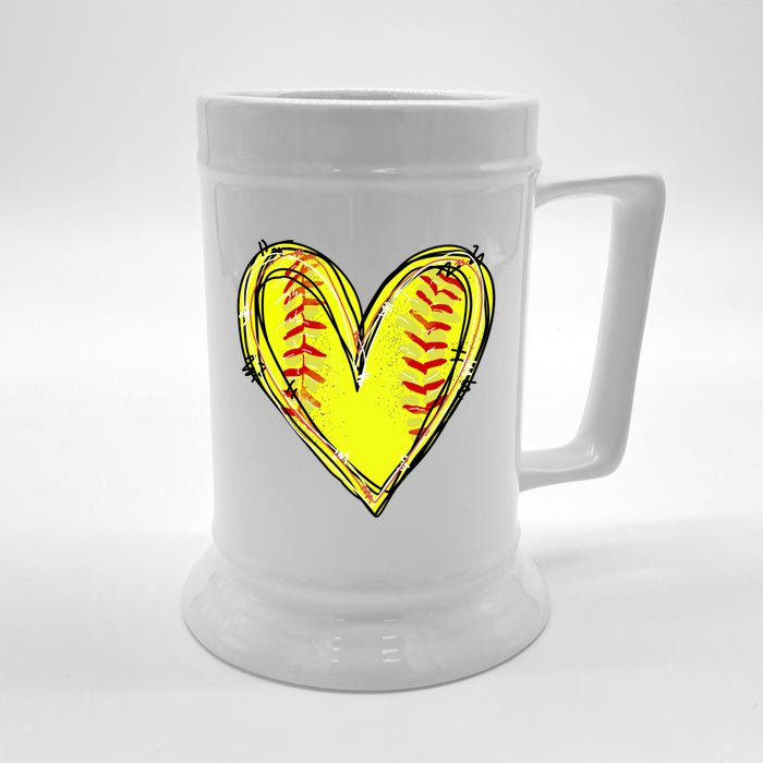 Softball Heart Softball Game Day Softball Mom Lovers Gift Front & Back Beer Stein