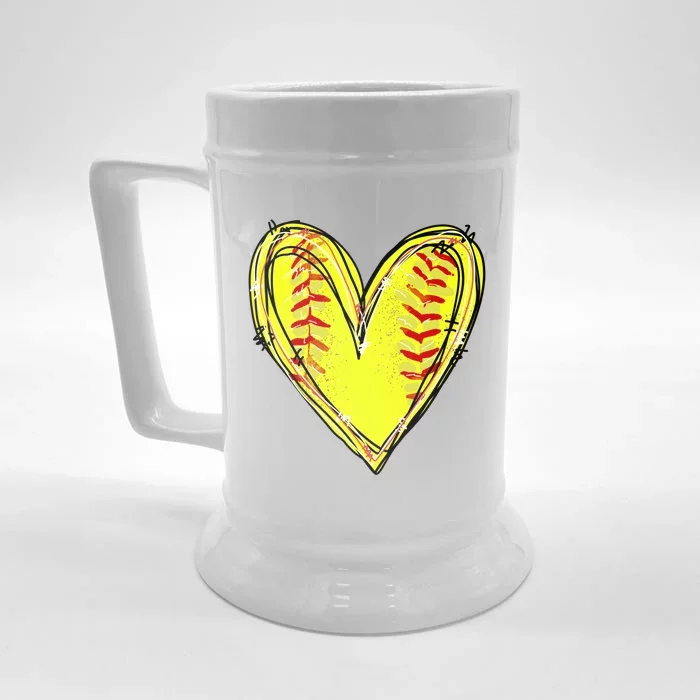 Softball Heart Softball Game Day Softball Mom Lovers Gift Front & Back Beer Stein