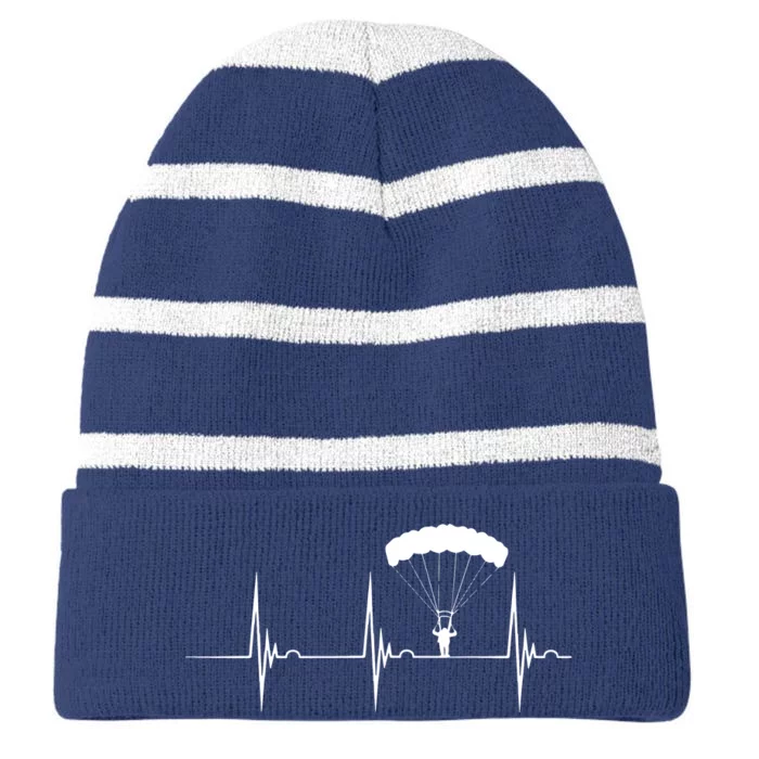 Skydiving Heartbeat Skydiver Skydive EKG Pulse Jump Striped Beanie with Solid Band