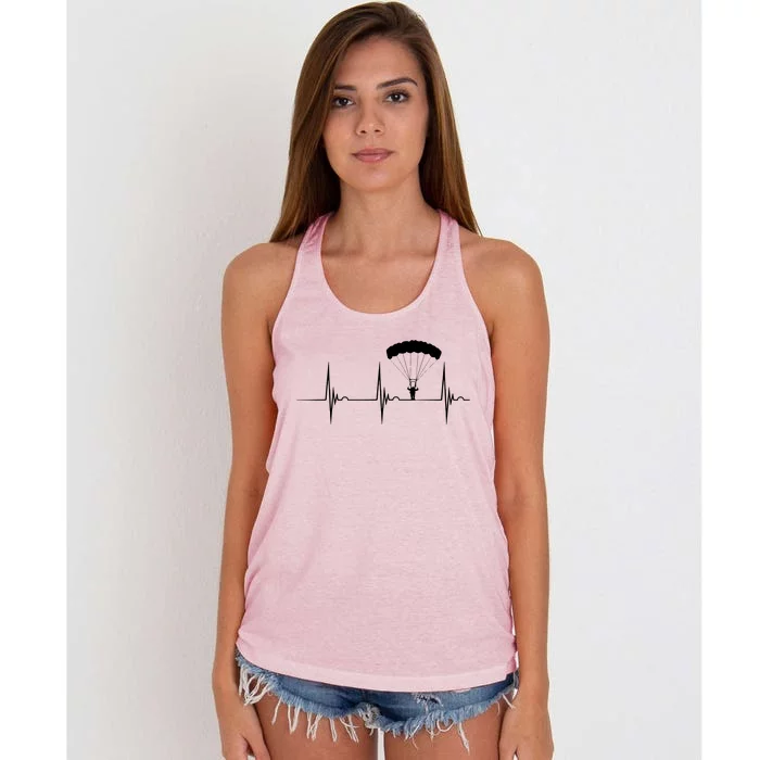 Skydiving Heartbeat Skydiver Skydive EKG Pulse Jump Women's Knotted Racerback Tank