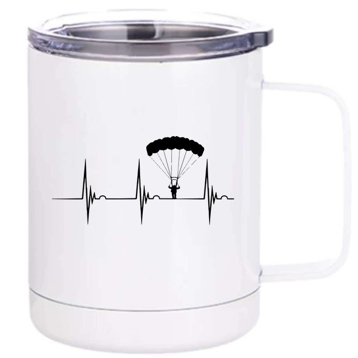 Skydiving Heartbeat Skydiver Skydive EKG Pulse Jump Front & Back 12oz Stainless Steel Tumbler Cup