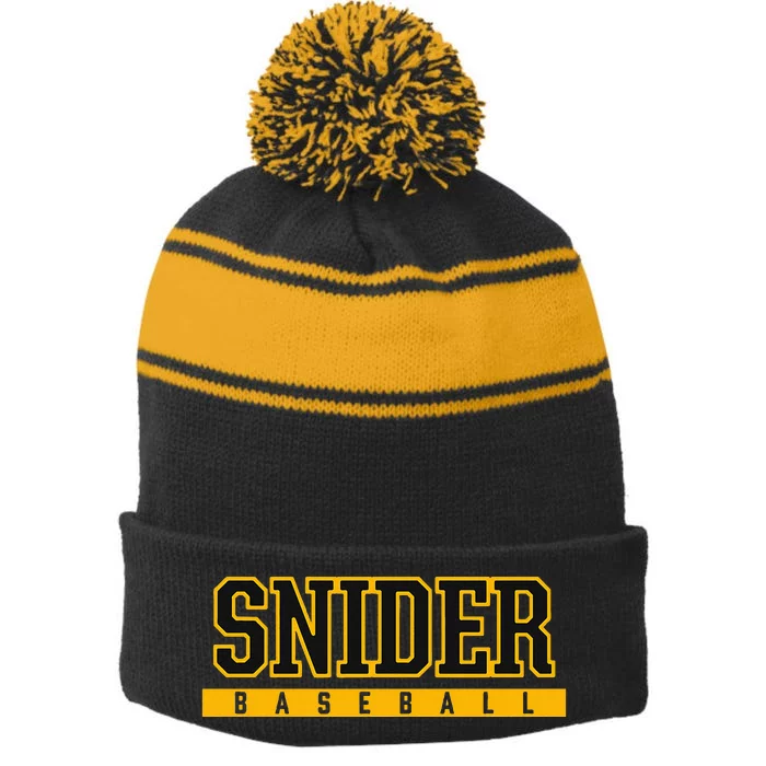 Snider High School Baseball Stripe Pom Pom Beanie