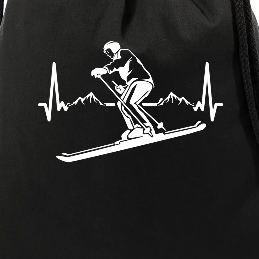 Ski Heartbeat Skiing Skier Gift For Skiers Drawstring Bag