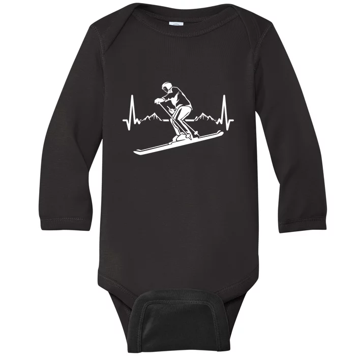 Ski Heartbeat Skiing Skier Gift For Skiers Baby Long Sleeve Bodysuit