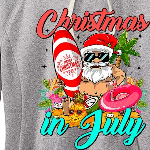 Santa Hat Summer Sunglasses Christmas In July Vacation Women's Fleece Hoodie