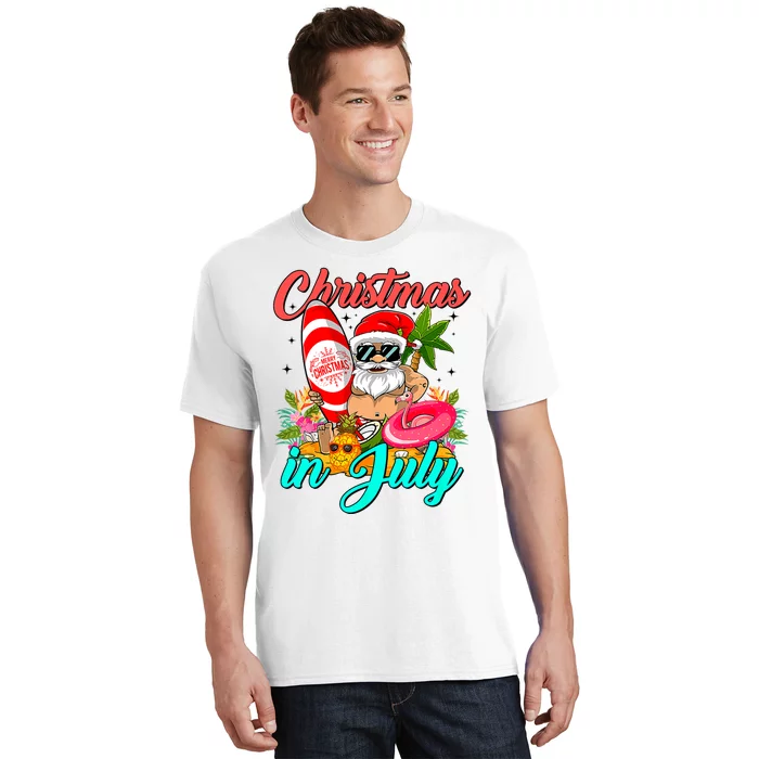 Santa Hat Summer Sunglasses Christmas In July Vacation T-Shirt