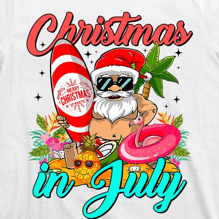 Santa Hat Summer Sunglasses Christmas In July Vacation T-Shirt