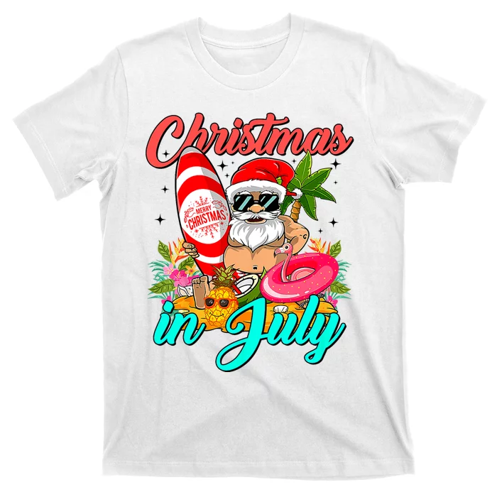 Santa Hat Summer Sunglasses Christmas In July Vacation T-Shirt