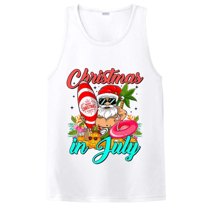 Santa Hat Summer Sunglasses Christmas In July Vacation Performance Tank