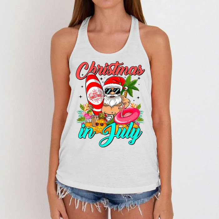 Santa Hat Summer Sunglasses Christmas In July Vacation Women's Knotted Racerback Tank