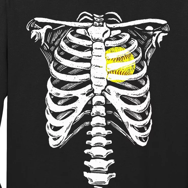 Softball Heart Skeleton Rib Cage Halloween Love Softball Tall Long Sleeve T-Shirt