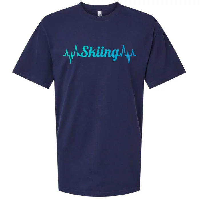 Ski Heartbeat Skiing Enthusiast Gift Sueded Cloud Jersey T-Shirt