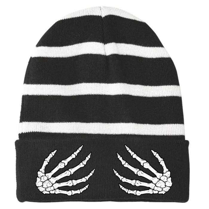 Skeleton Hands Spooky Halloween Rock Band Tees Striped Beanie with Solid Band