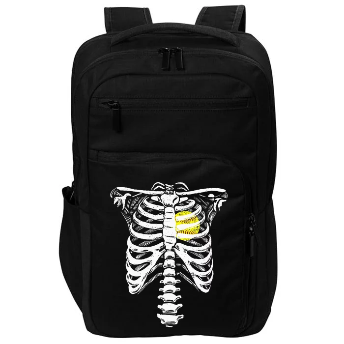 Softball Heart Skeleton Rib Cage Halloween Love Softball Impact Tech Backpack