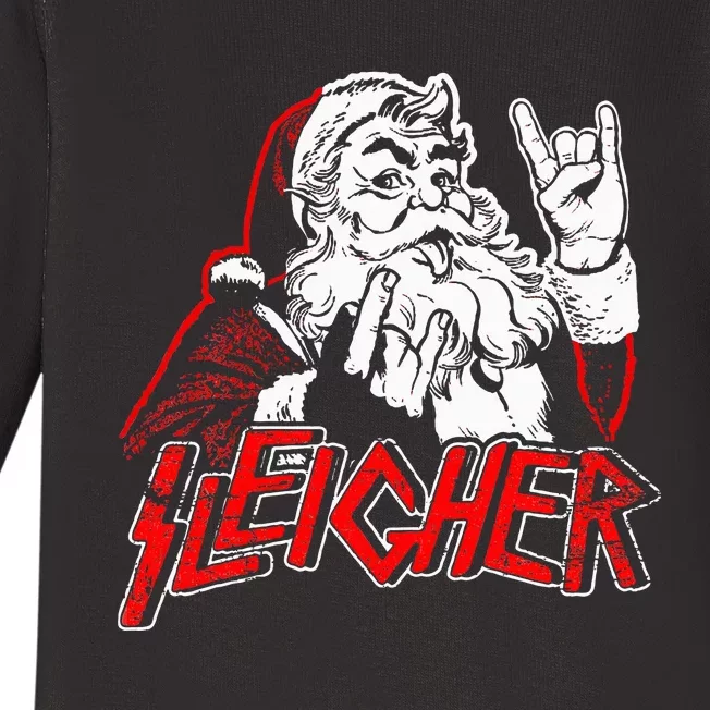 Sleigher Hail Santa Heavy Metal Christmas Baby Long Sleeve Bodysuit