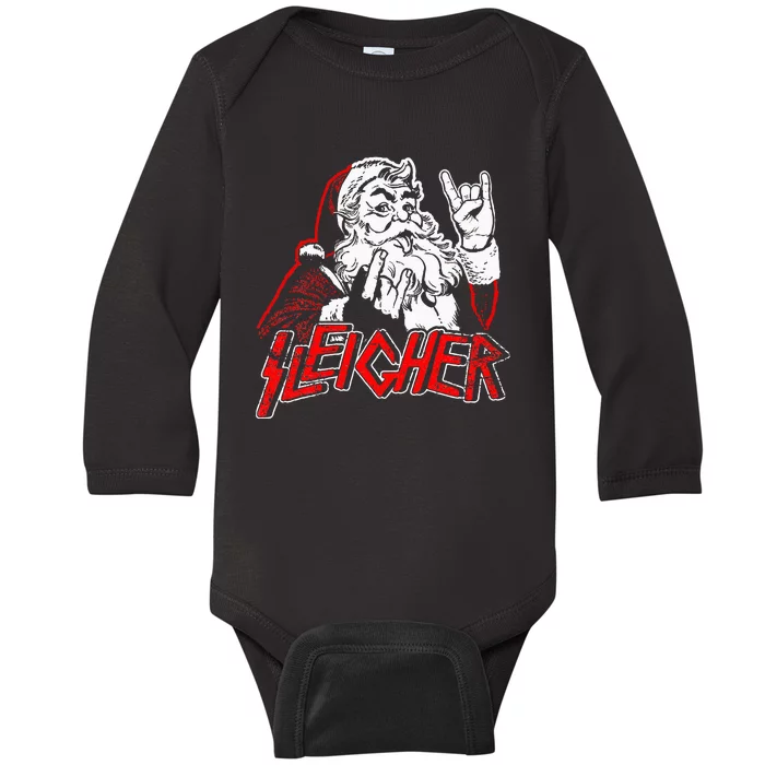 Sleigher Hail Santa Heavy Metal Christmas Baby Long Sleeve Bodysuit