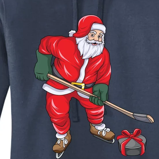 Santa Hockey Santa Playing Hockey Santa Hockey Player Cute Gift Women's Pullover Hoodie