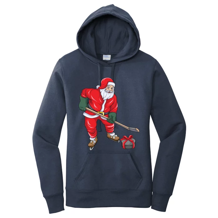 Santa Hockey Santa Playing Hockey Santa Hockey Player Cute Gift Women's Pullover Hoodie