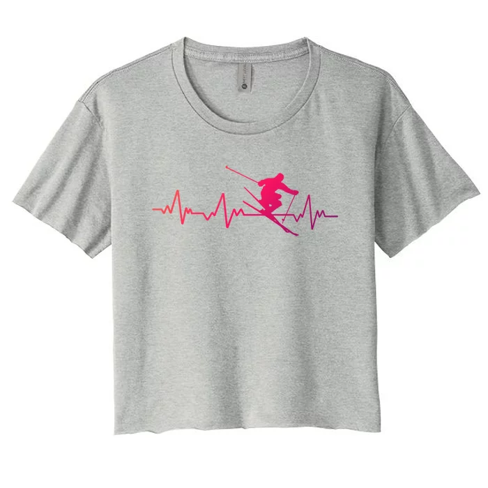 Ski Heartbeat Skiing Cool Gift Cute Gift Women's Crop Top Tee