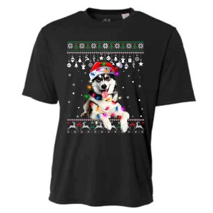 Siberian Husky Santa Christmas Tree Lights Xmas Boys Ugly Meaningful Gift Cooling Performance Crew T-Shirt