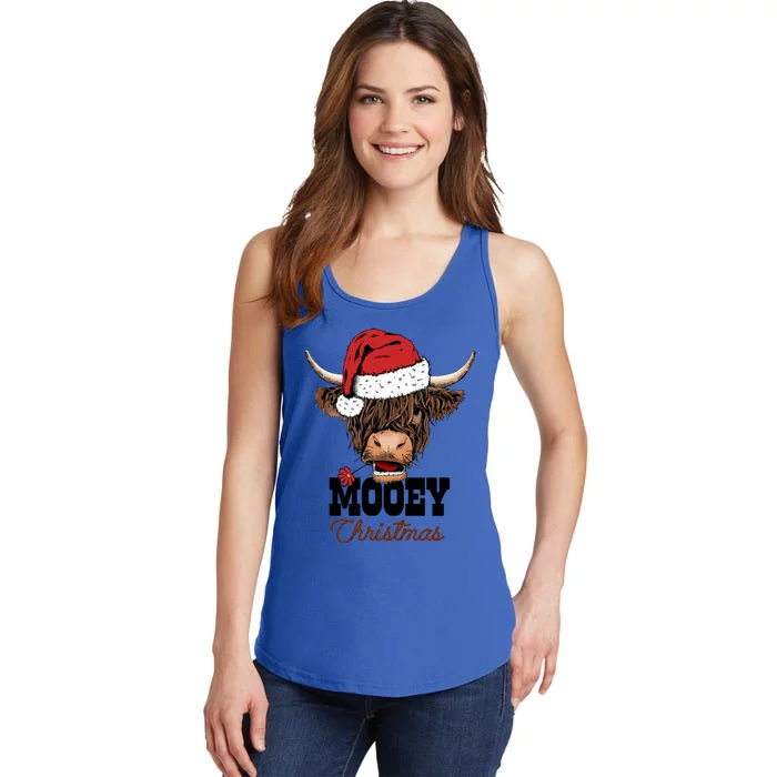 Santa Hairy Scottish Highland Cow Mooey Christmas Cool Gift Ladies Essential Tank