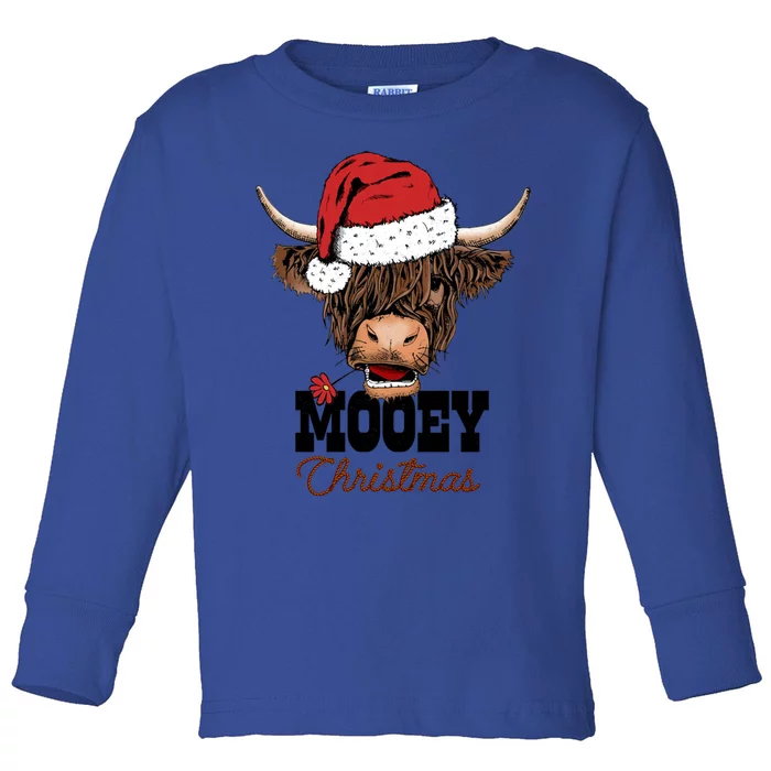 Santa Hairy Scottish Highland Cow Mooey Christmas Cool Gift Toddler Long Sleeve Shirt