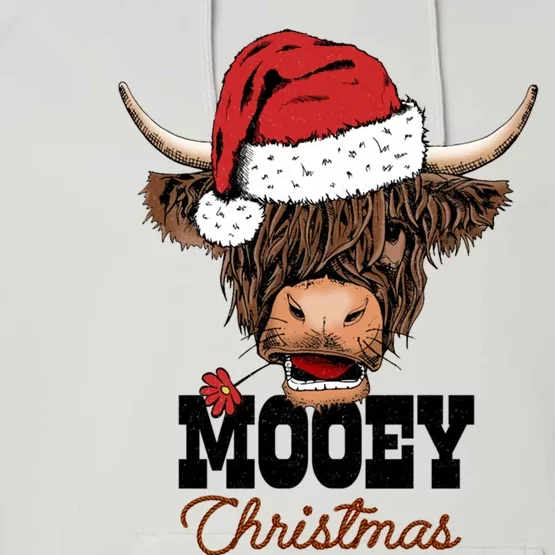 Santa Hairy Scottish Highland Cow Mooey Christmas Cool Gift Performance Fleece Hoodie