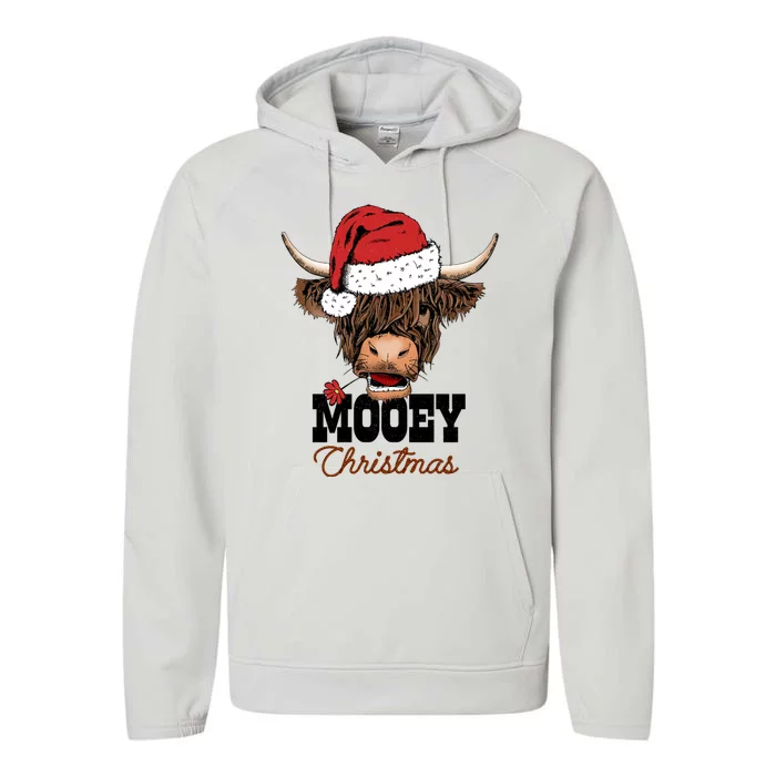 Santa Hairy Scottish Highland Cow Mooey Christmas Cool Gift Performance Fleece Hoodie