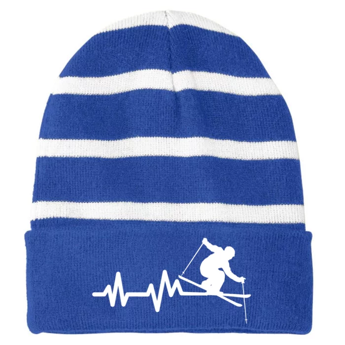 Ski Heartbeat Skiing Winter Skiing Resort Love Skiing Cool Gift Striped Beanie with Solid Band