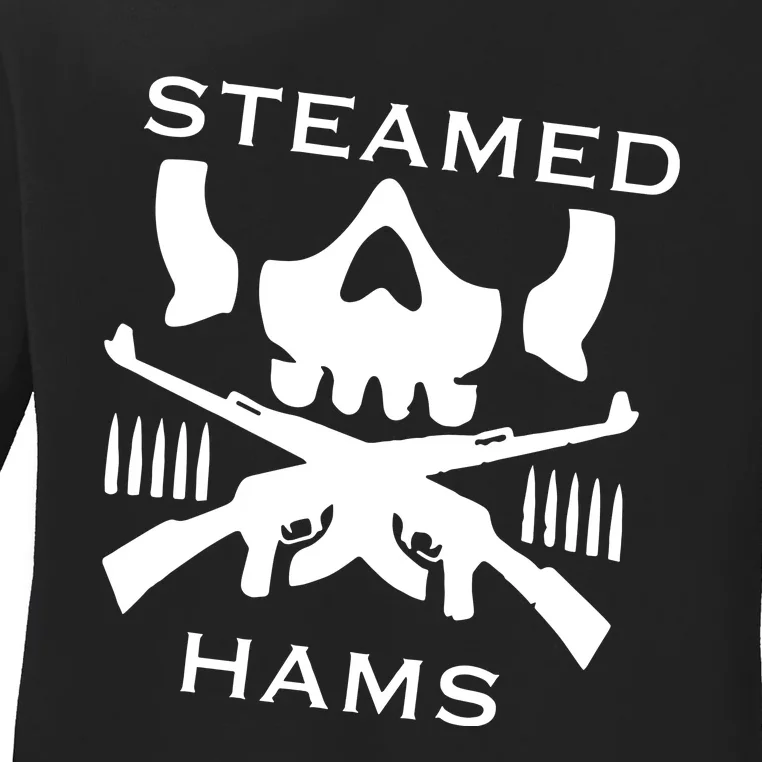 Steamed Hams Skull Guns Ladies Long Sleeve Shirt