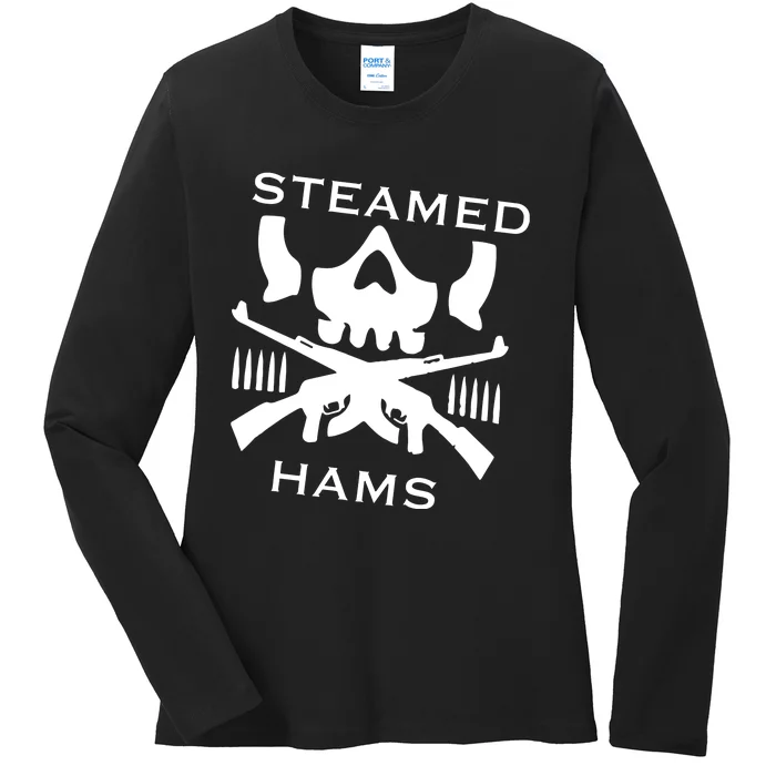 Steamed Hams Skull Guns Ladies Long Sleeve Shirt